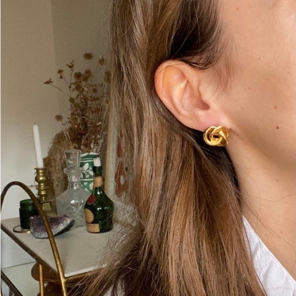 14K Yellow Gold Knot Earrings - Picture 4 of 7